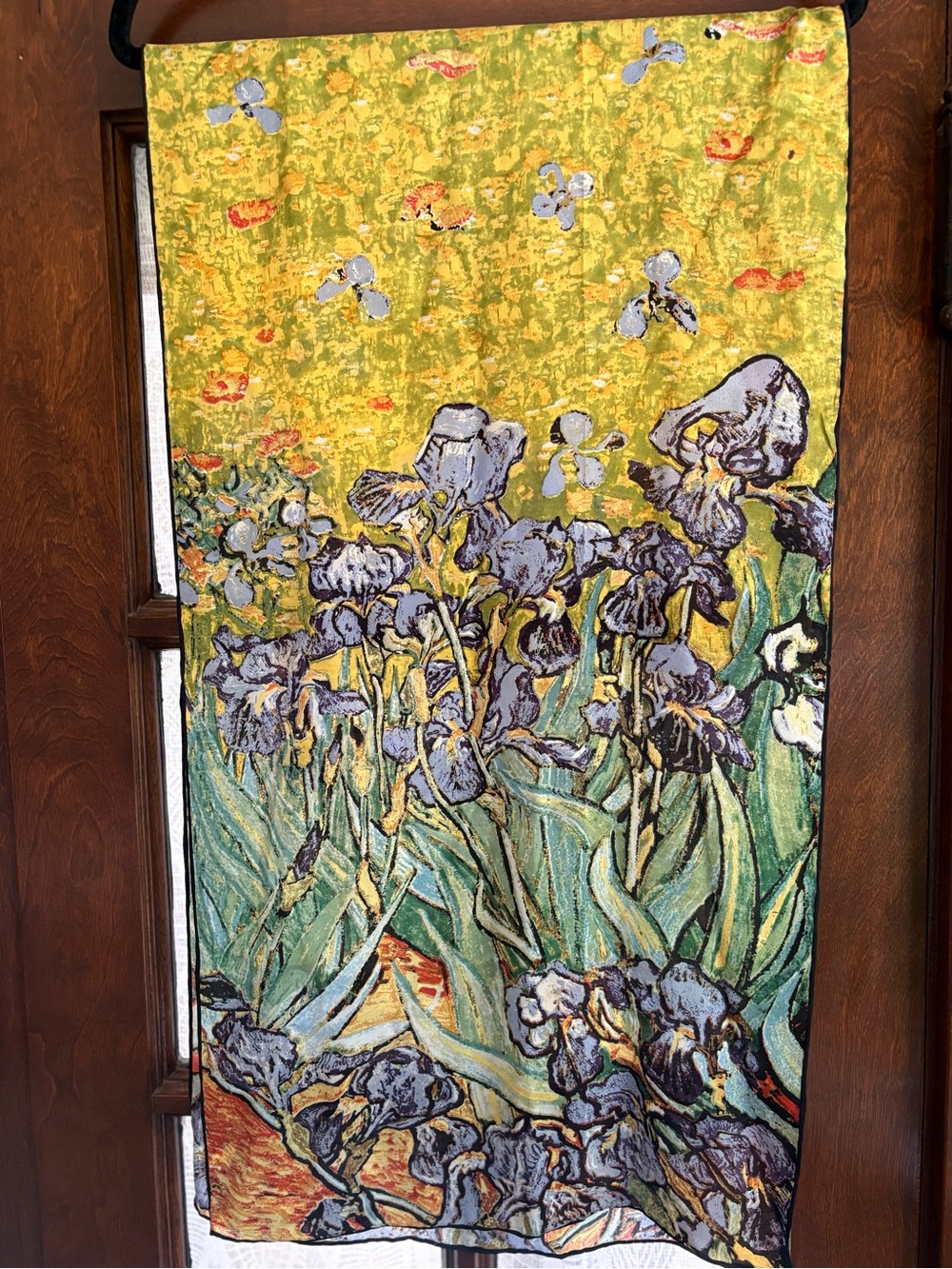 Vincent Van Gogh "Irises" 100% Silk Vintage Long Luxury Scarf Floral Art Print